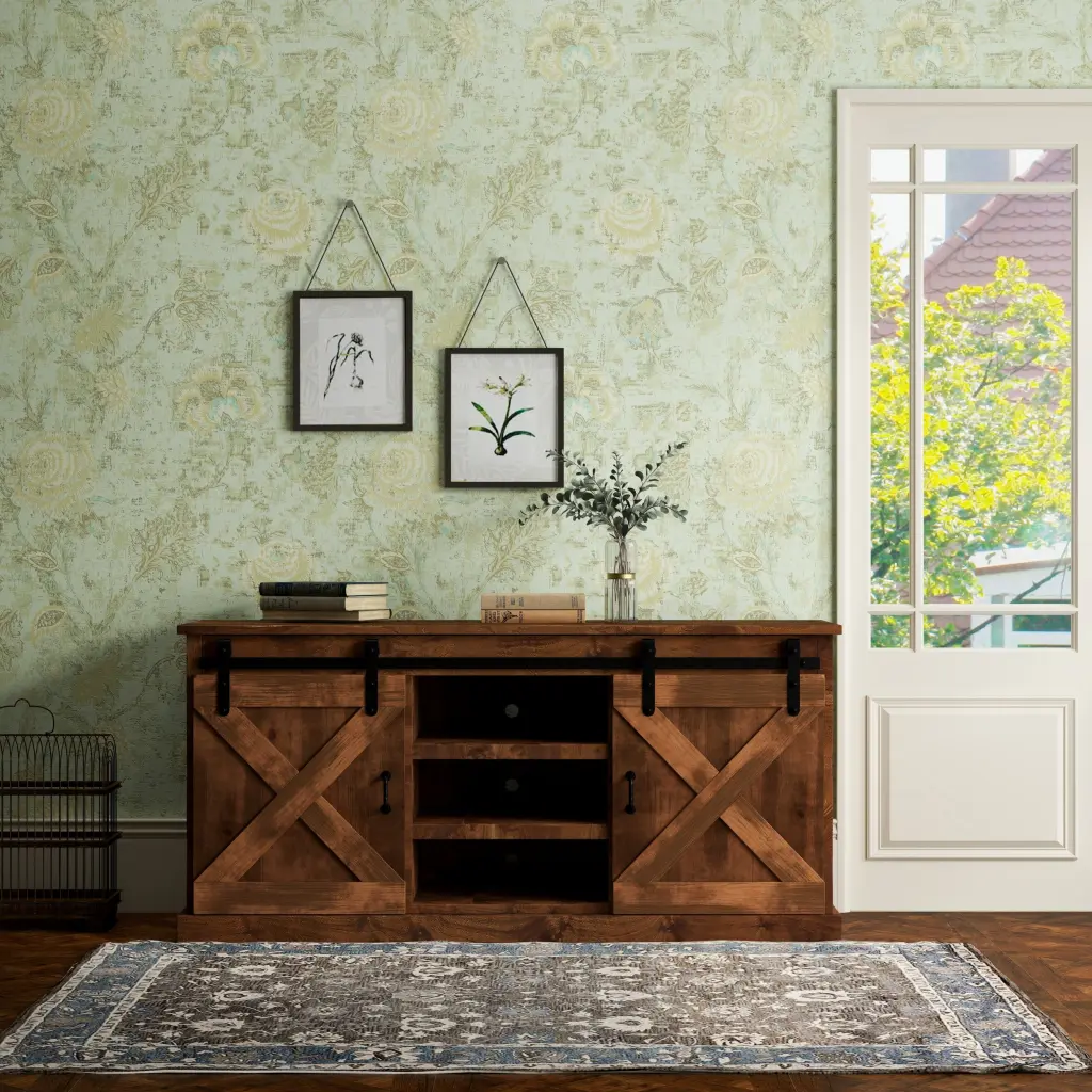 Farmhouse 66 Inch TV Stand Console TVs Up to 80 Inches No Assembly bridgevine home