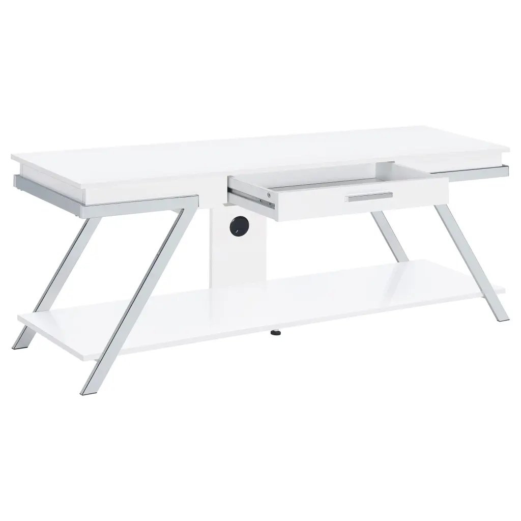 Marcia 1-Drawer Wood 60-inch TV Stand White High Gloss and Chrome Coaster Company