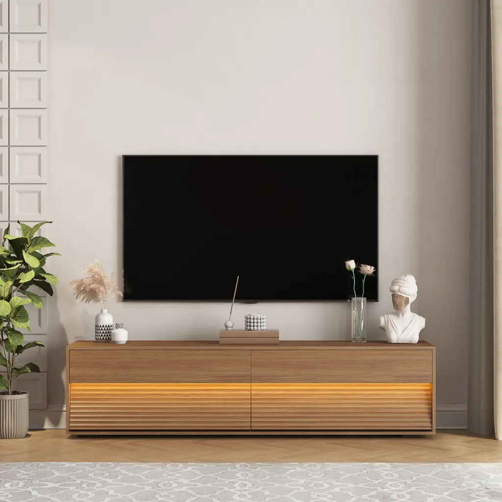 Floating TV Stand Wall Mounted 16 Hue LEDs 68 Inch Modern Entertainment Center dasenwood