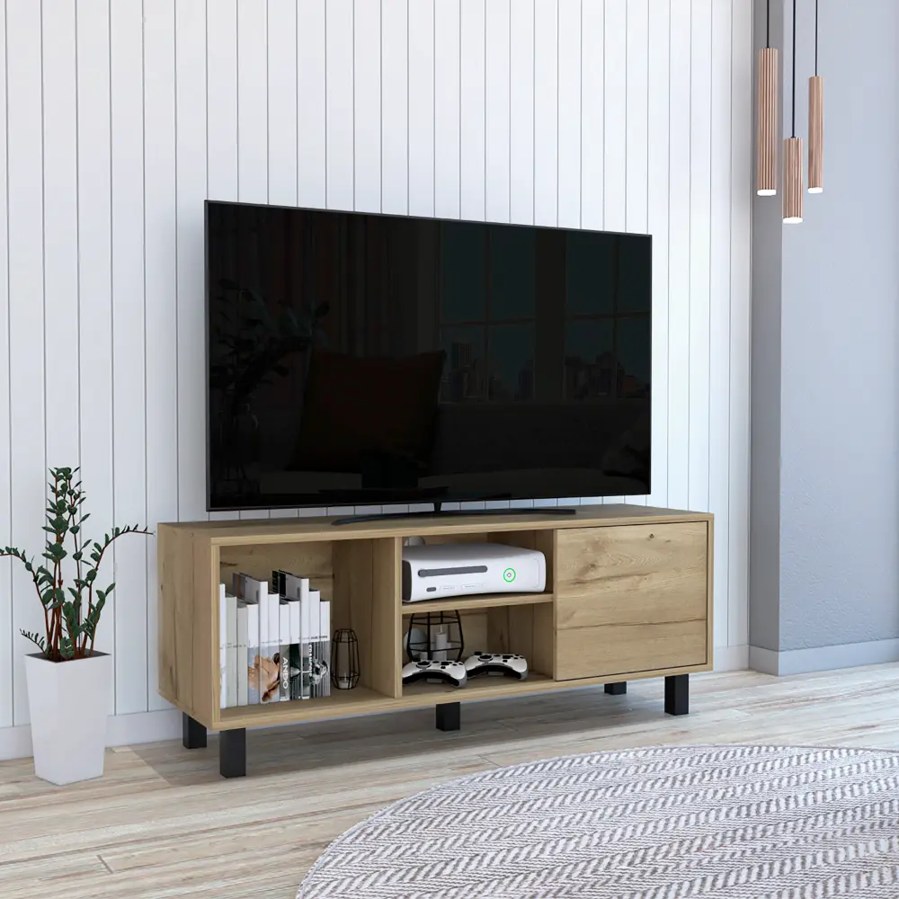 Myrtle TV Stand Tabletop Three Open Shelves and One Cabinet Light Oak depot e-shop
