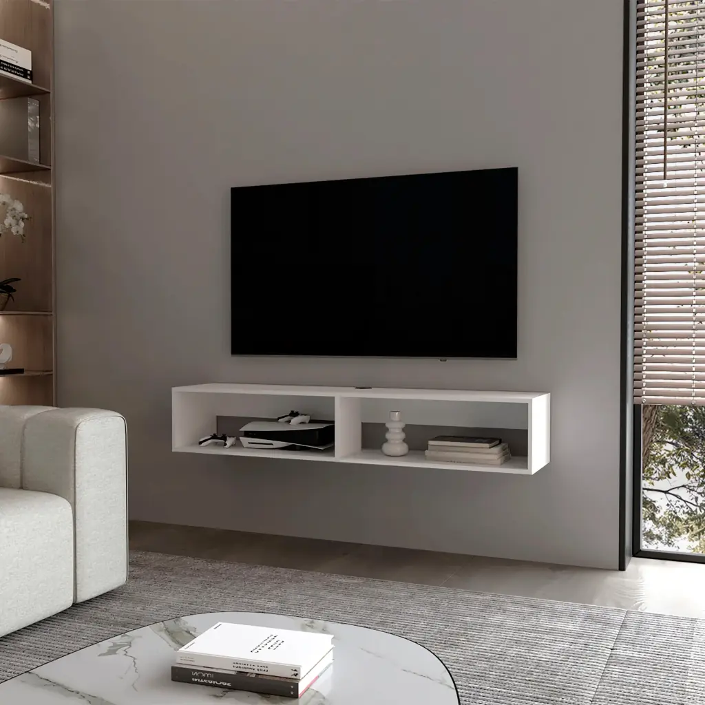 White 2 Shelf Floating Media Rack Modern Living Room TV Stand Storage furniture max