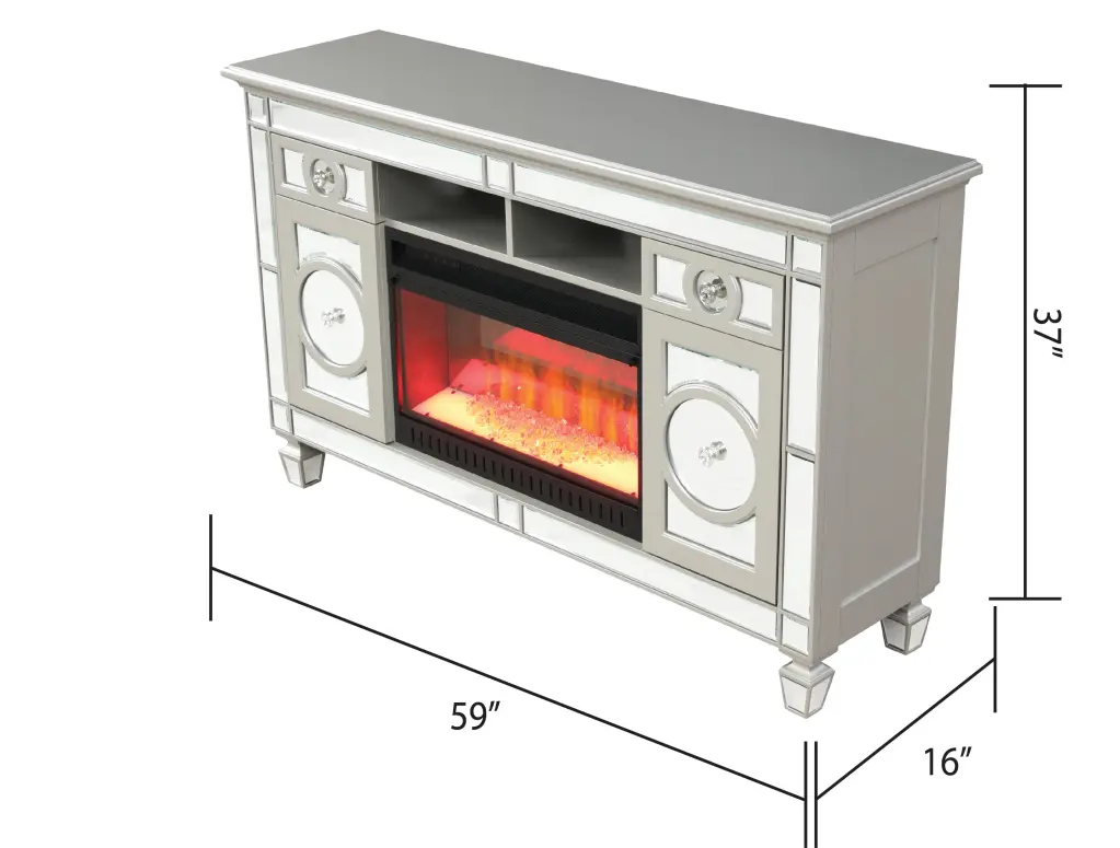 Symphony TV Stand Electric Fireplace Silver Solid Wood Finish galaxy home furnishings