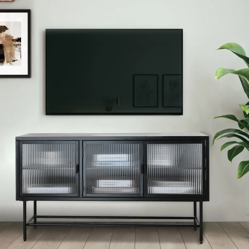 Retro Style Entertainment Center TV Console TV Stand Enclosed Storage golden walnut