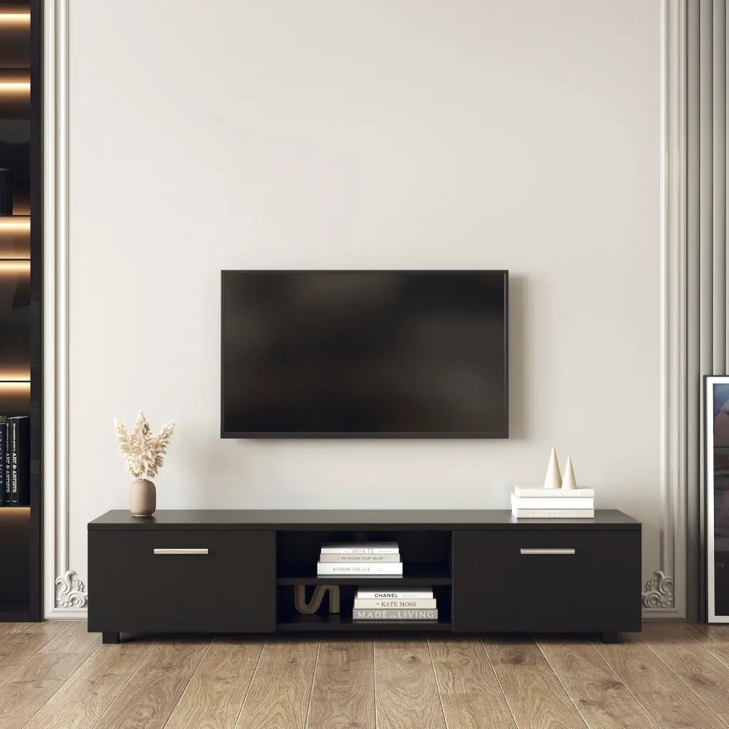 Black TV Stand 70 Inch TVs Media Console Entertainment Center joysource furniture
