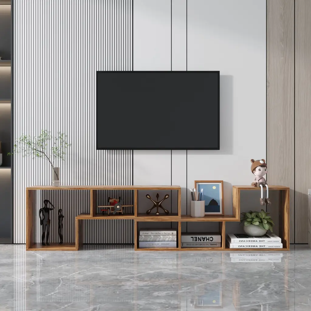 Double L Influenced Oak TV Stand Presentation Shelf Bookcase Home joysource furniture