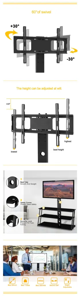 Black Multi Function Adjustable Tempered Glass TV Stand jws-w241