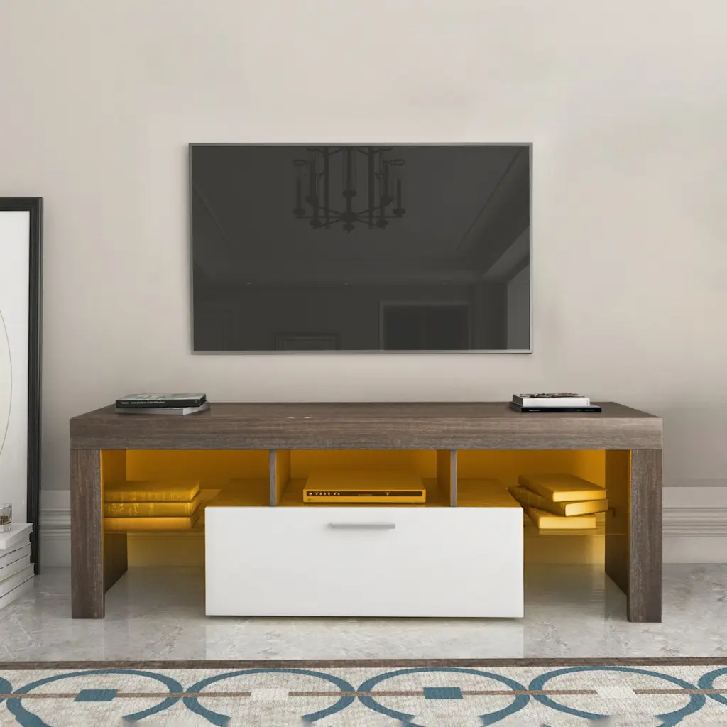 20 Minutes Quick Assembly Brown Modern TV Stand Sturdy Construction jxy furniture