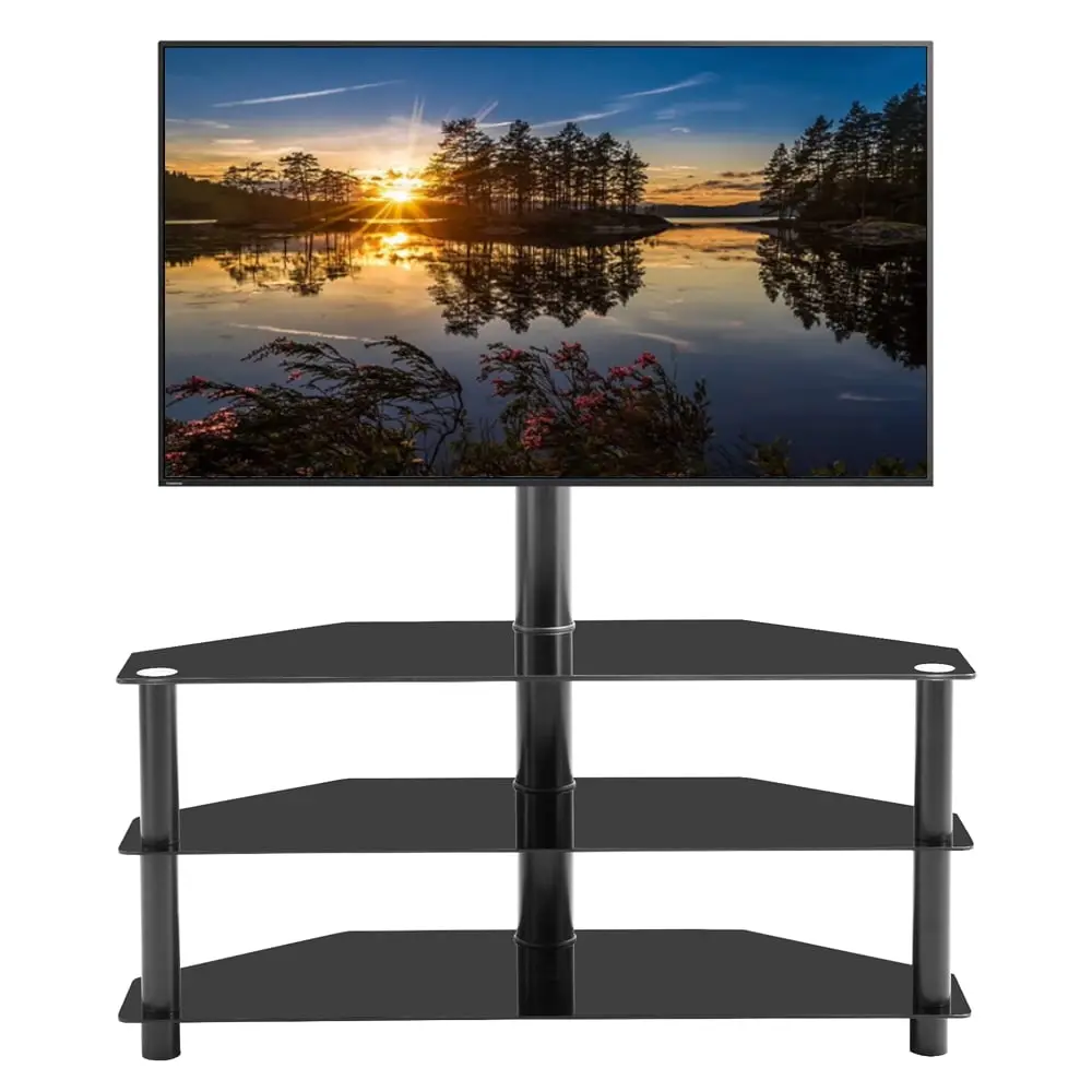 Clearance Modern Black Floor TV Stand TVs up to 65 Entertainment TV Stand Adjustable Bracket Swivel 3-Tier Motent
