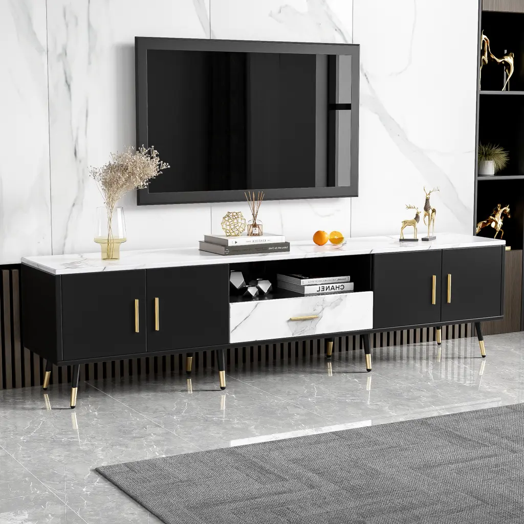 71 Inch Modern TV Stand 2 Cabinets Open Compartments Entertainment Center mrs