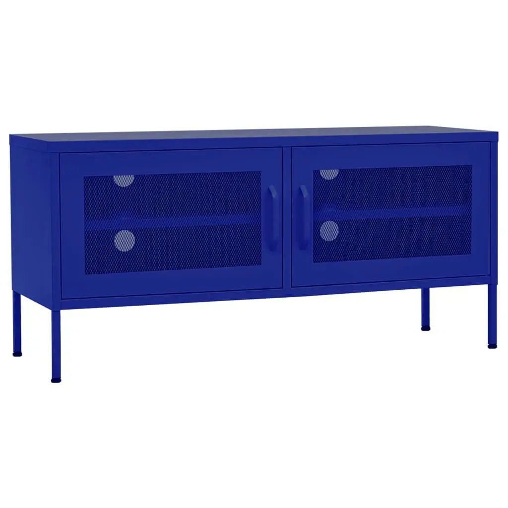 Navy Blue Steel TV Stand 41.3 Inch Modern Media Console Storage