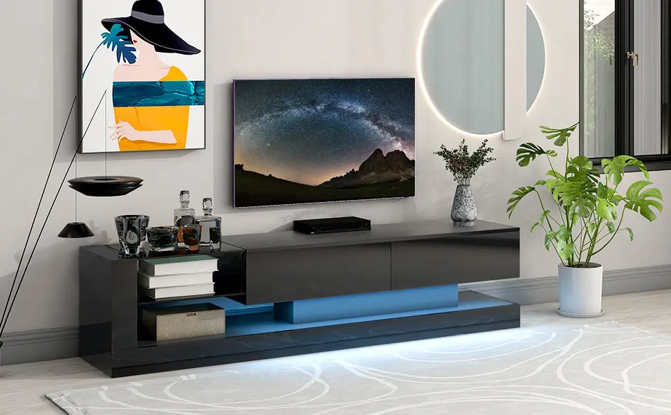 Tv Stand Two Media Storage Cabinets Modern High Gloss Entertainme on-trend