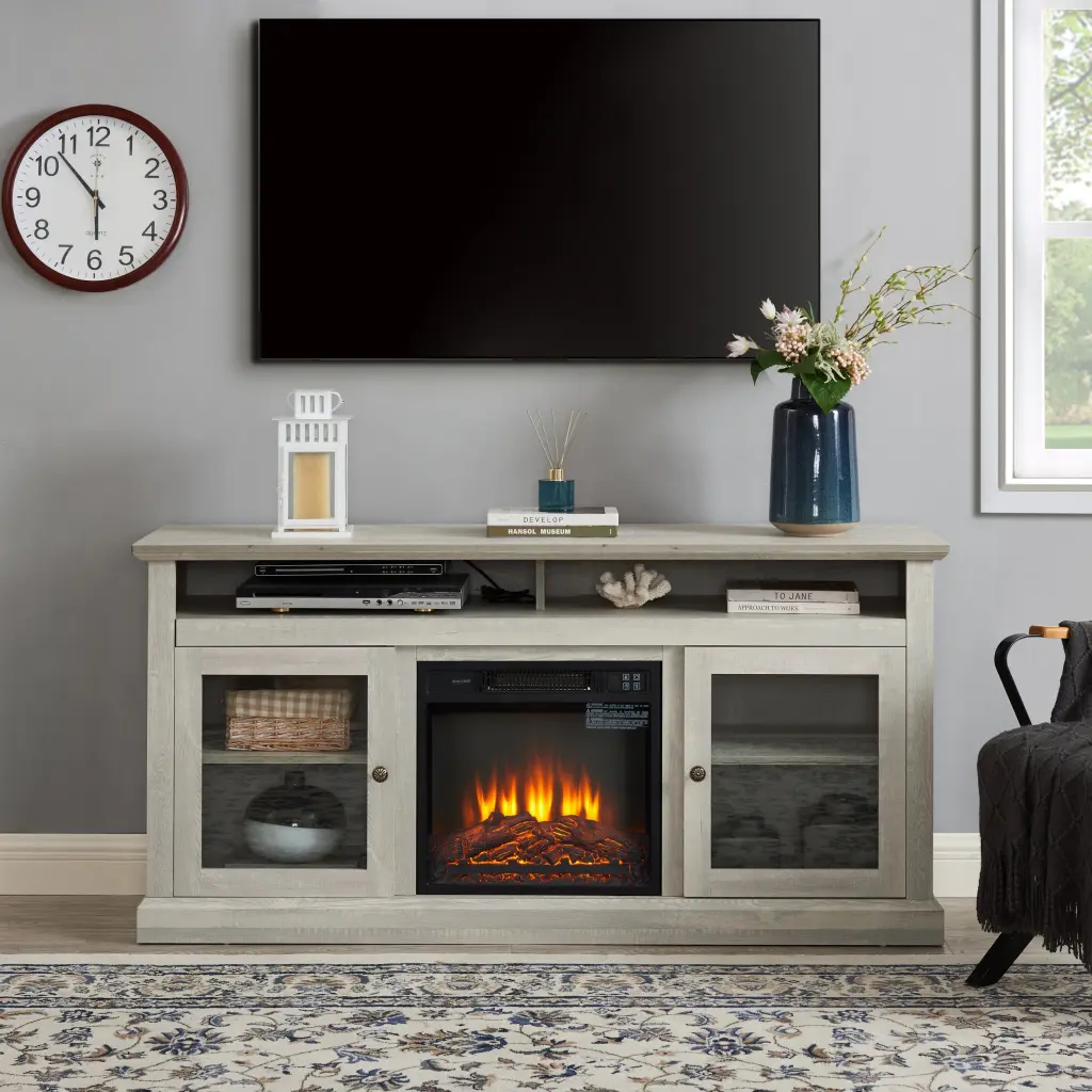 Contemporary Modern TV Media Stand 18 Inch Fireplace rnb