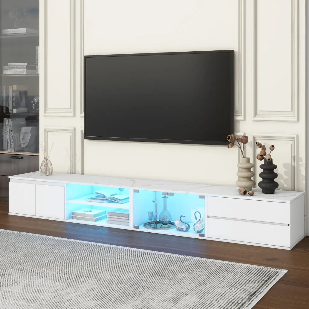 Modern App Controlled LED TV Stand TVs Up To 105 Faux Marble Top rnb