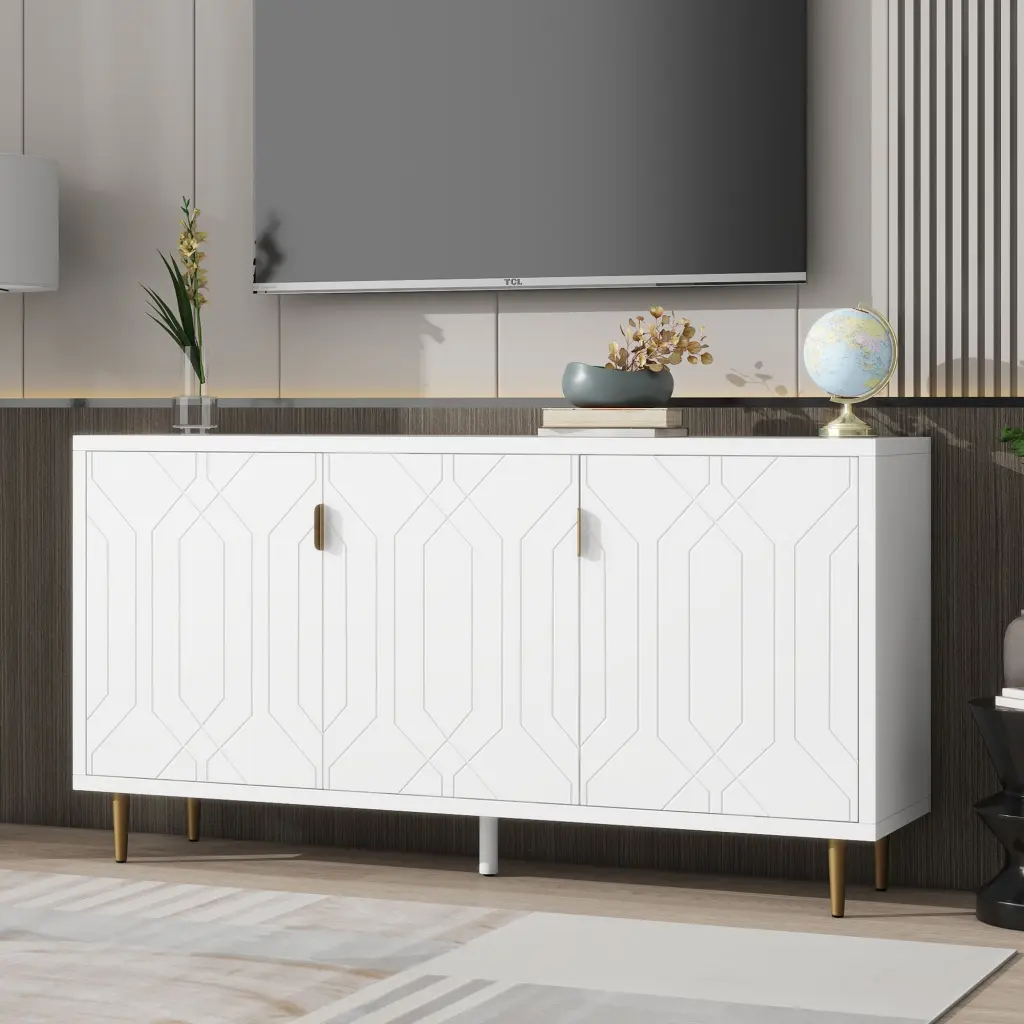Modern TV Stand 3 Doors and Customizable Shelves Living Room rnb