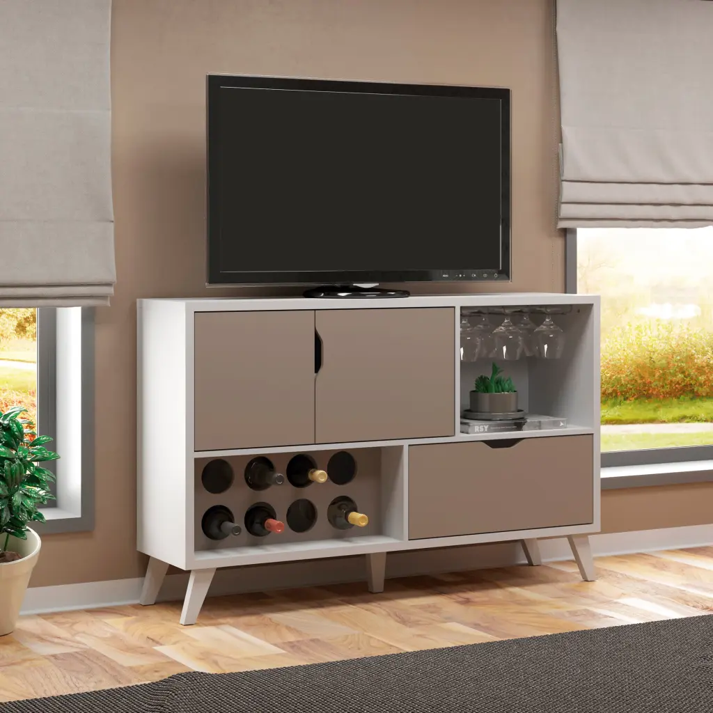 54 Inch 2 Door Wine Bar Cabinet TV Entertainment Console Wine Rack royal hampton