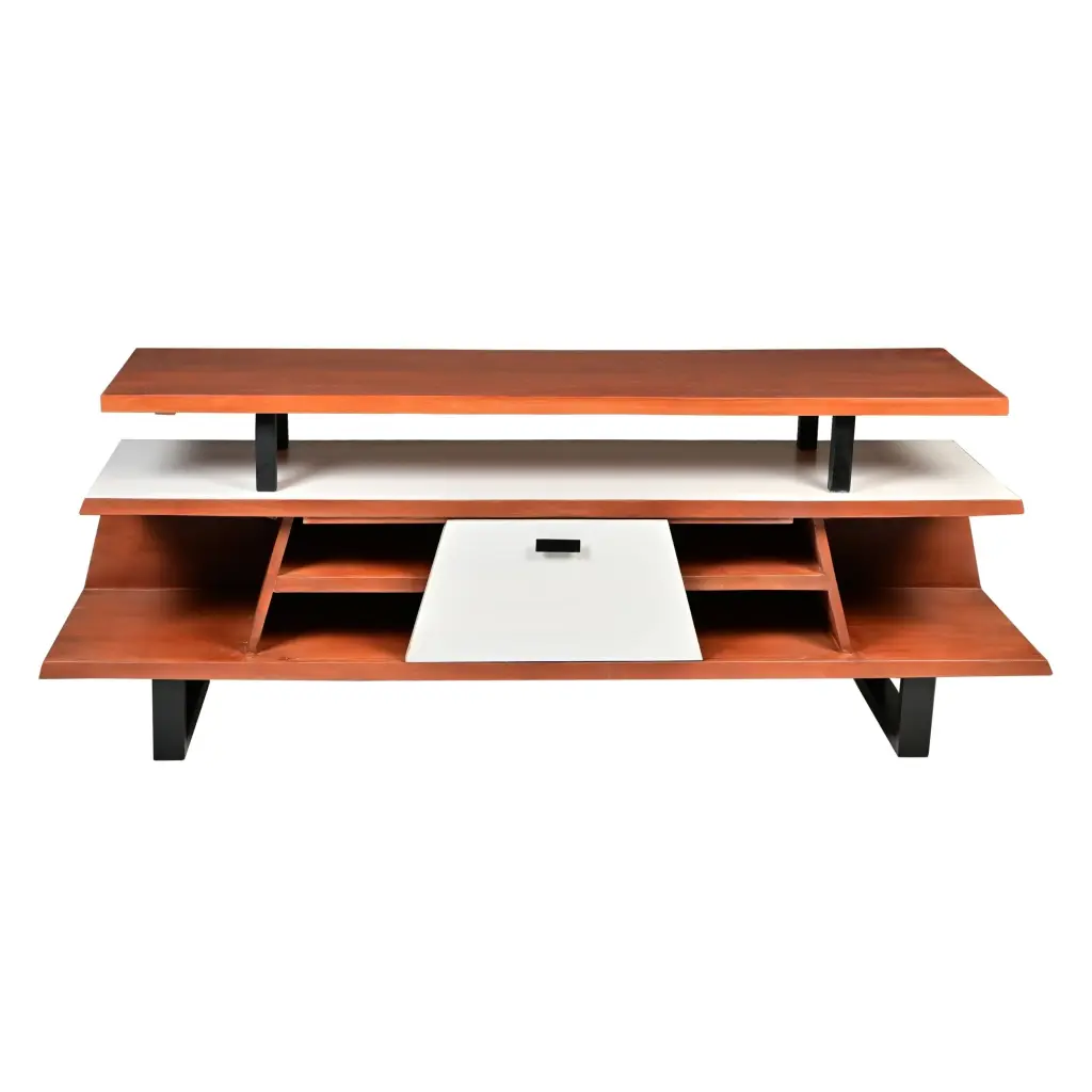 62 Inch Kate Acacia Wood TV Cabinet Staggered 3 Tier Design royal hampton