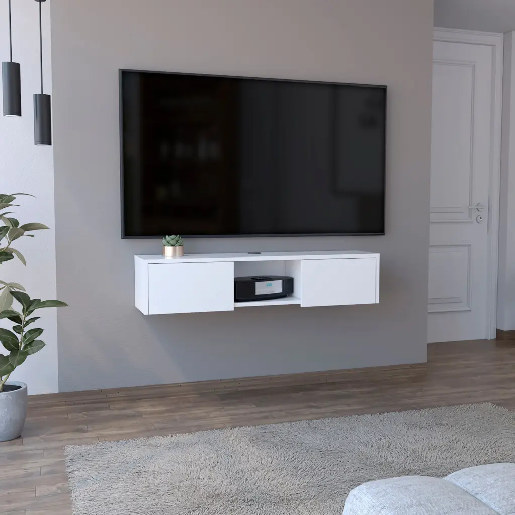 Adel Floating TV Stand Polished Wall Mounted Console 2 Doors White rta mubles colombia