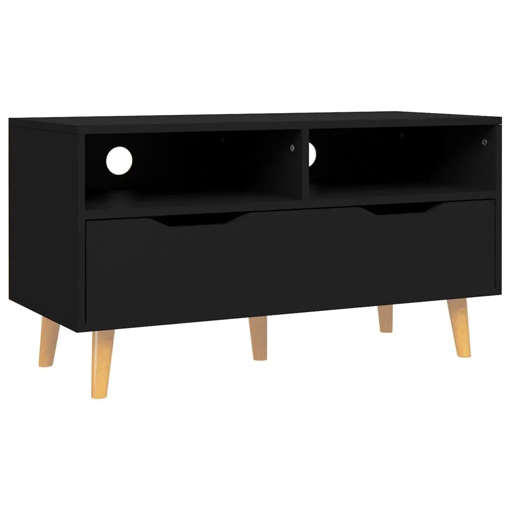 TV Stand Black 35.4x15.7x19.1 Inches Engineered Wood Modern Entertainment Center