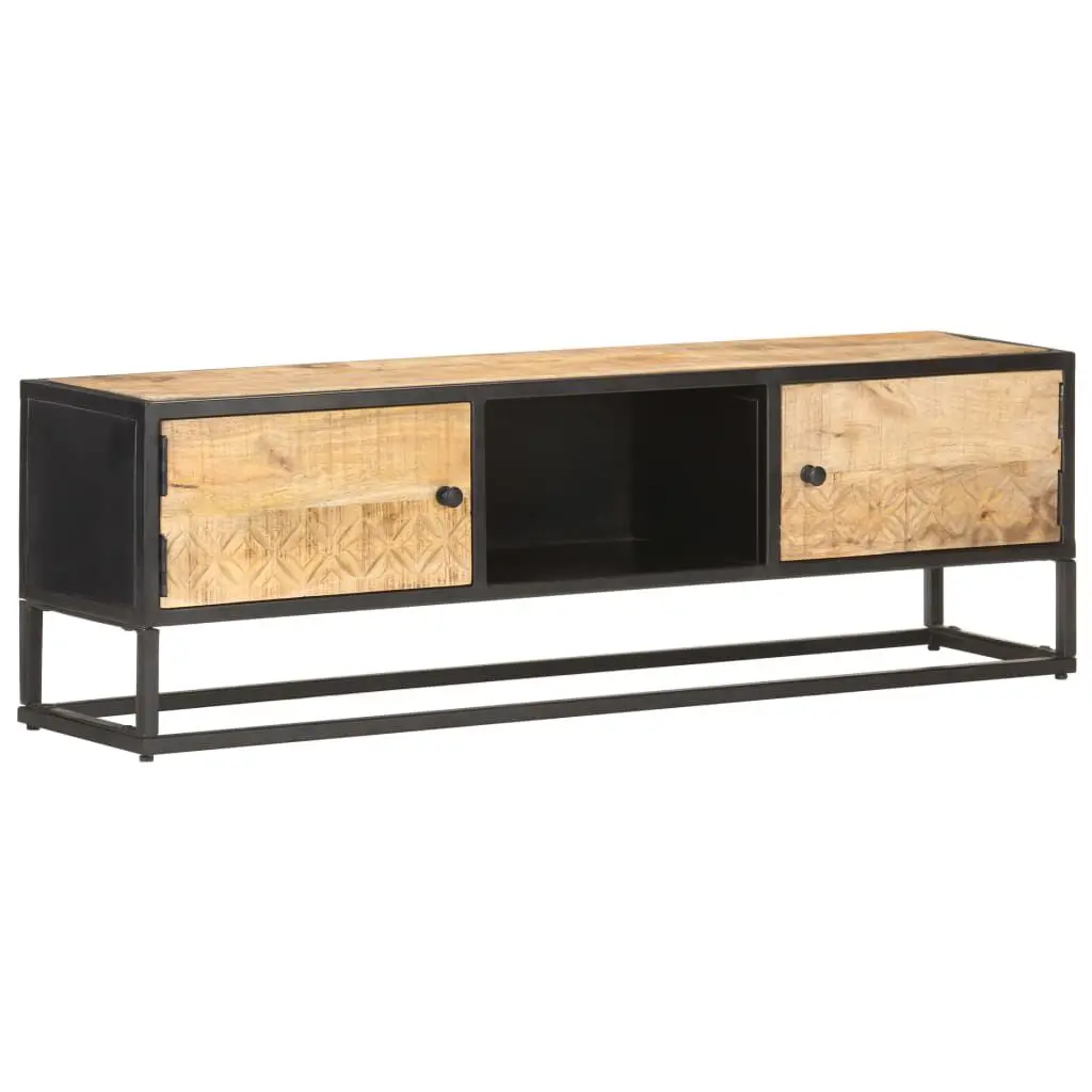 TV Stand Carved Door 51.2x11.8x15.7 Inches Rough Mango Wood Media Console