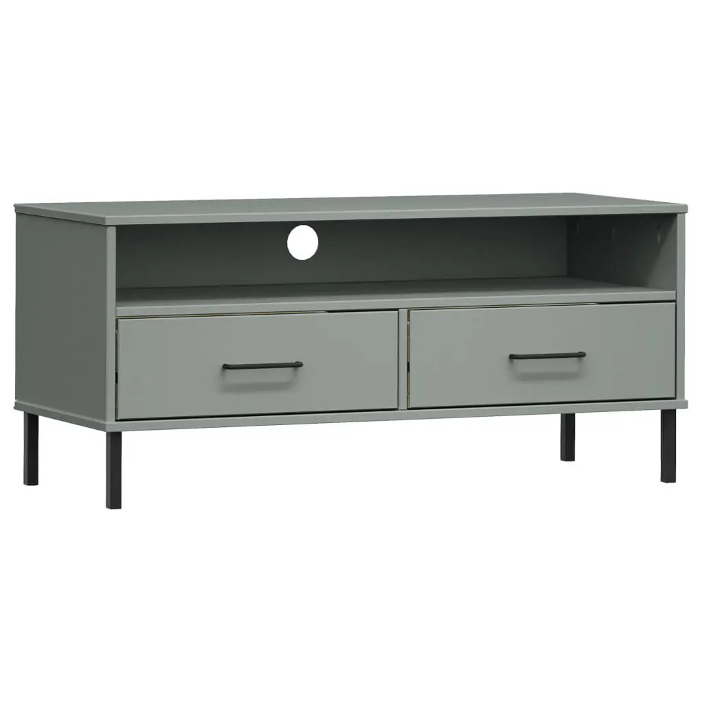 TV Stand Metal Legs Gray Solid Wood Pine OSLO Entertainment Center