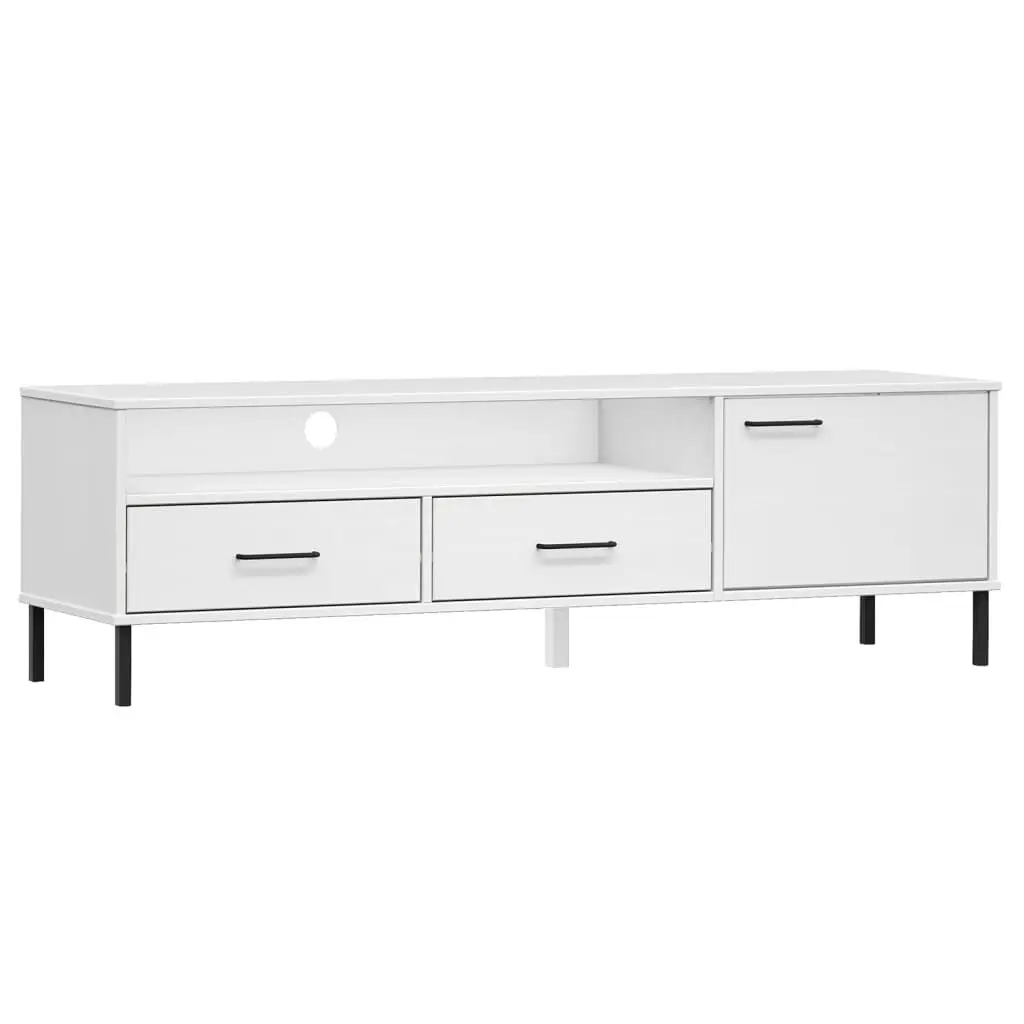TV Stand Metal Legs White Solid Wood Pine OSLO Modern Media Console
