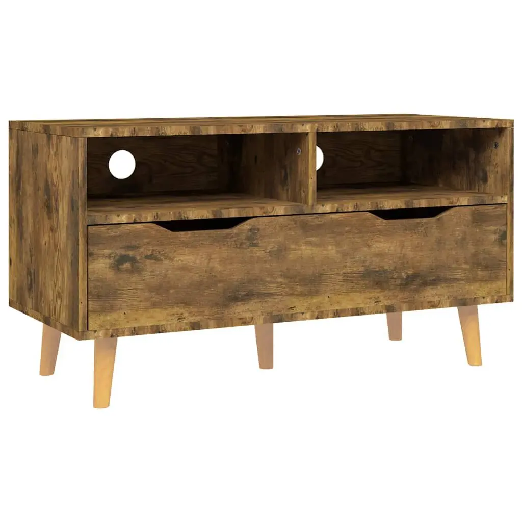 TV Stand Smoked Oak 35.4x15.7x19.1 Inches Engineered Wood Media Console