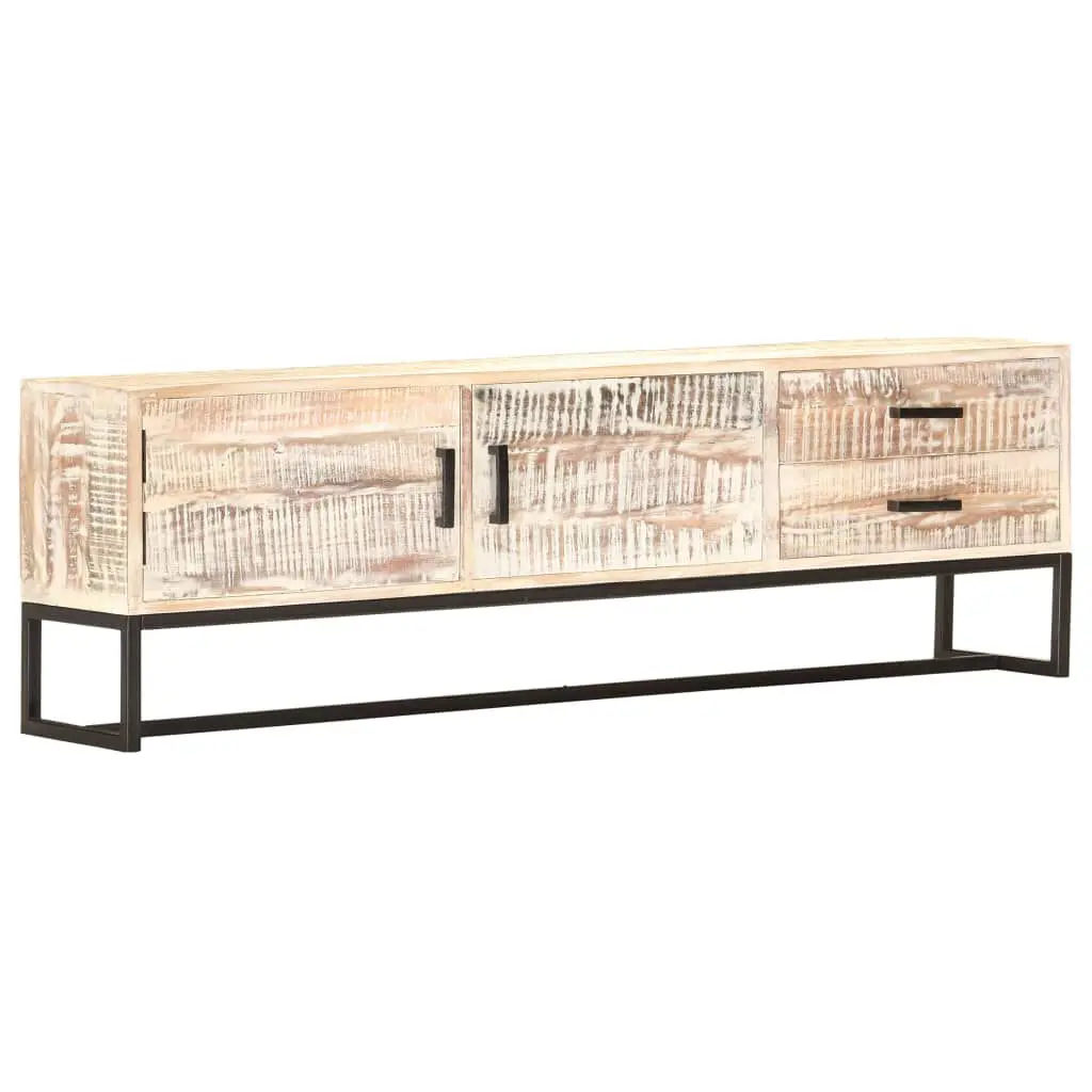 TV Stand White 55.1x11.8x17.7 Inches Solid Wood Acacia Modern Entertainment Center