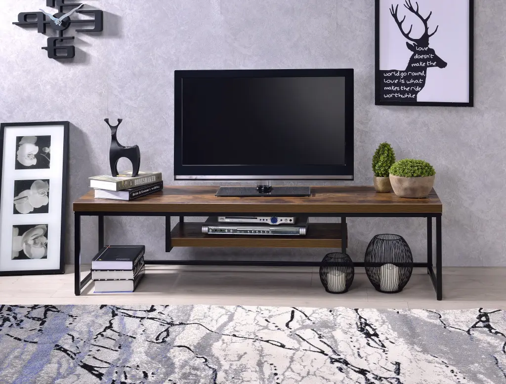 Bob Weathered Oak & Black Metallic Finish TV Stand 40-49 Inches urban nest