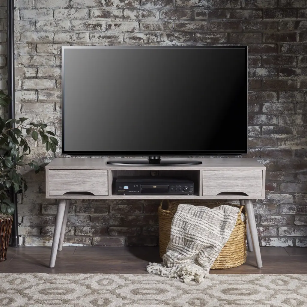 Modern Industrial TV Stand Steel Legs and Wood Finish - Sleek Media Console Table Viruhaka