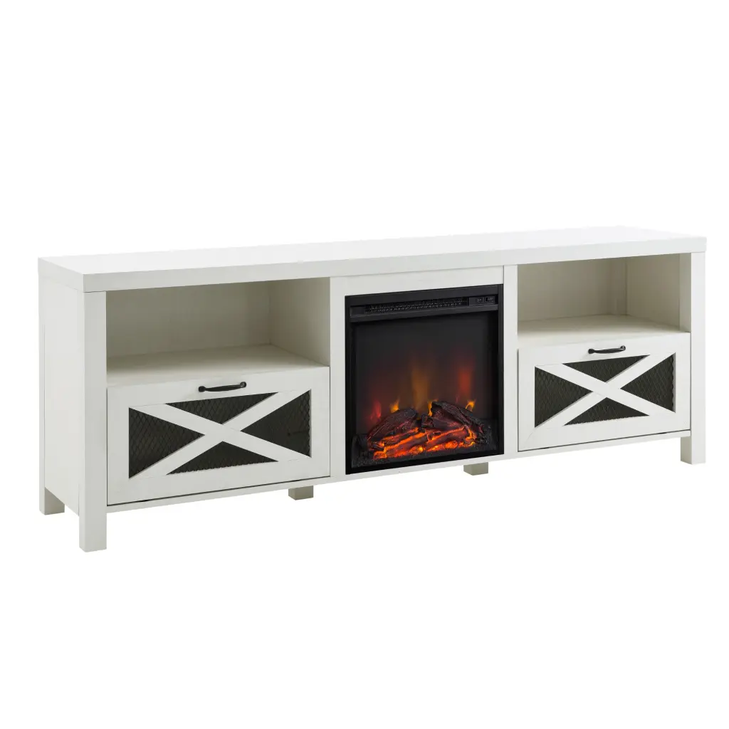 Industrial Farmhouse Metal Mesh Fireplace TV Stand 70 Inch Drop Down Door walker edison
