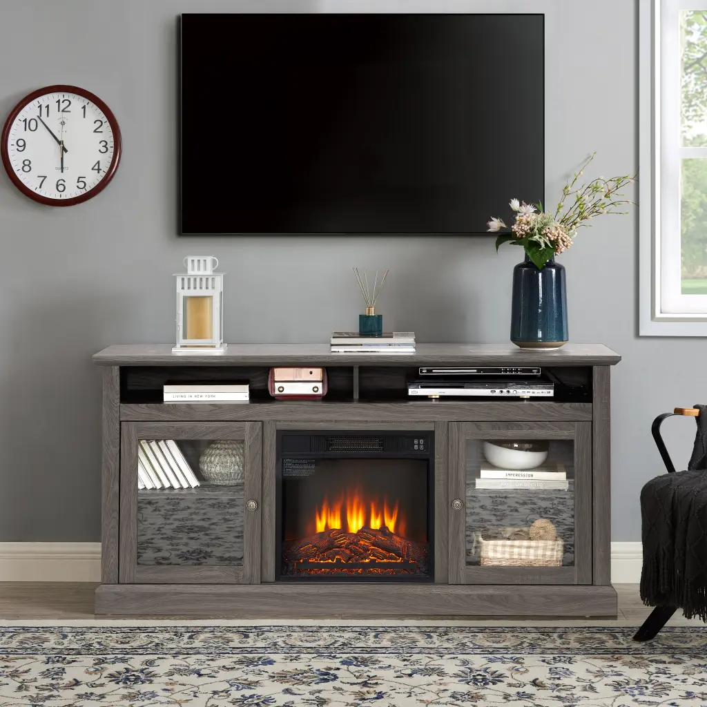 Modern TV Media Stand 18 Inch Fireplace and Entertainment Console wande furniture