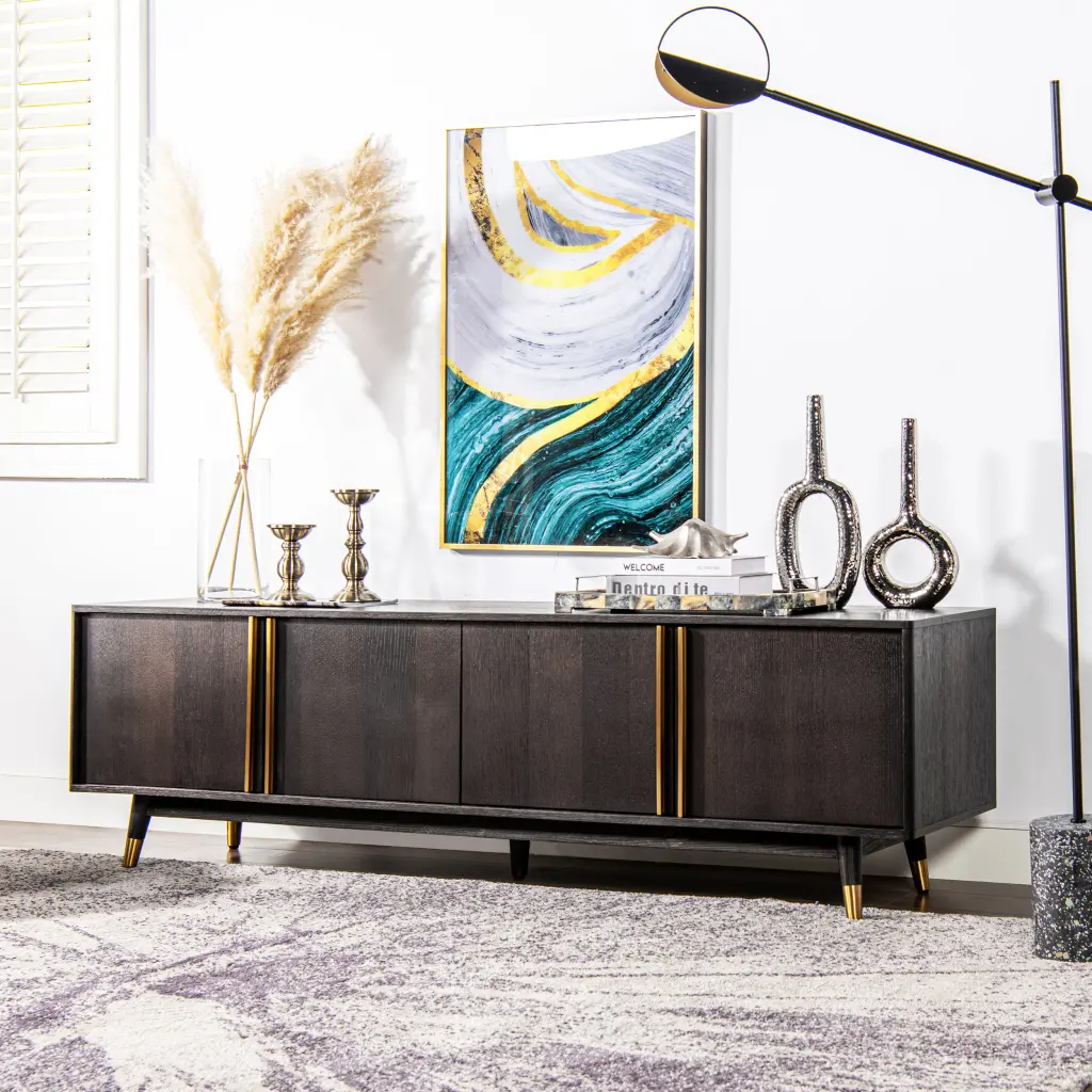 Hausen 71" Mid Century Modern Storage Media Console, Brown Oak Timber jennifer taylor home