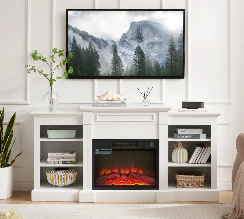 Media Console Table Large Storage Cabinet and 23 Inch Fireplace Insert rnb