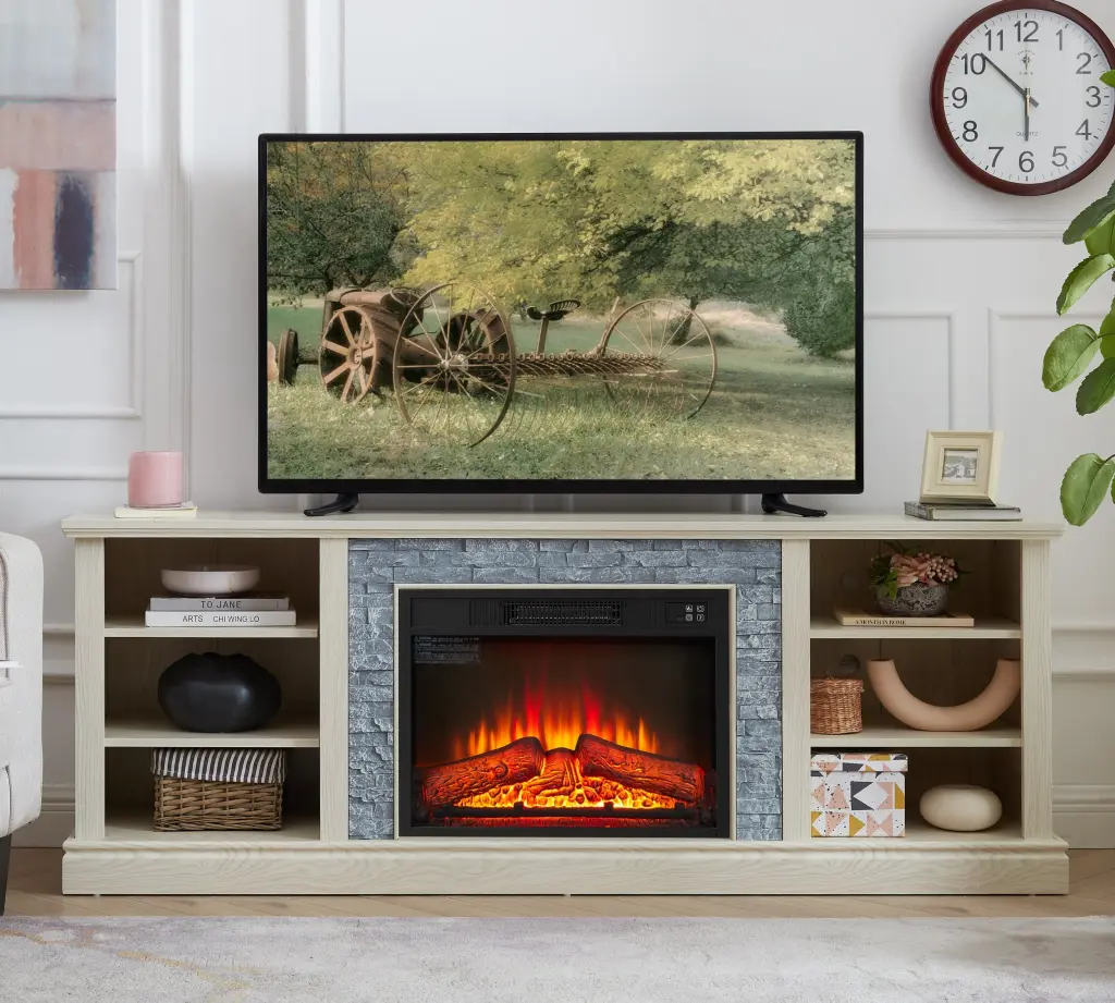 Large Faux Stacked Stone TV Desk Storage Rack Media Console Table Shelves yilong furniture