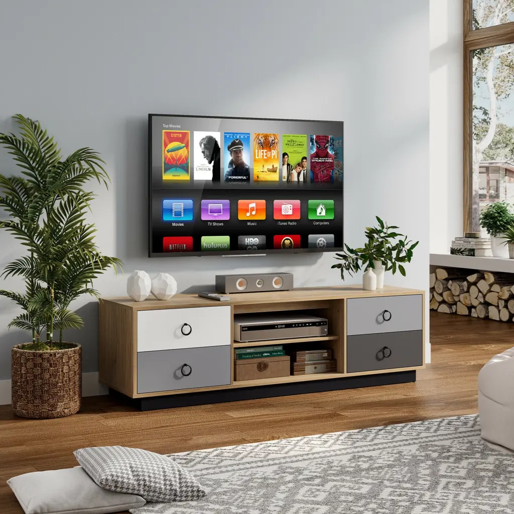 Gymax Multicolor TV Stand 4 Drawers TVs up to 60 Inches - Modern Storage Solution