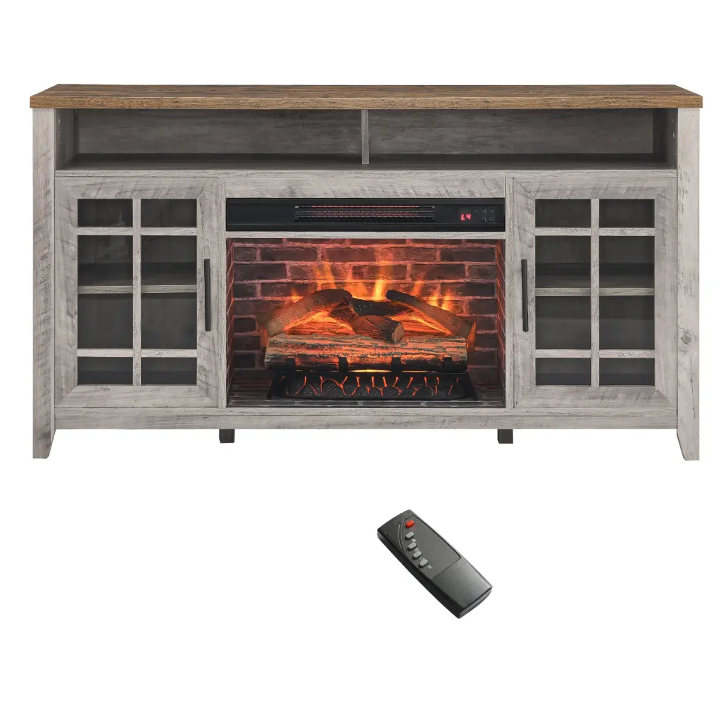 55 Inch TV Media Stand Electric Fireplace Heater Gray cambridge electrical manufacturing