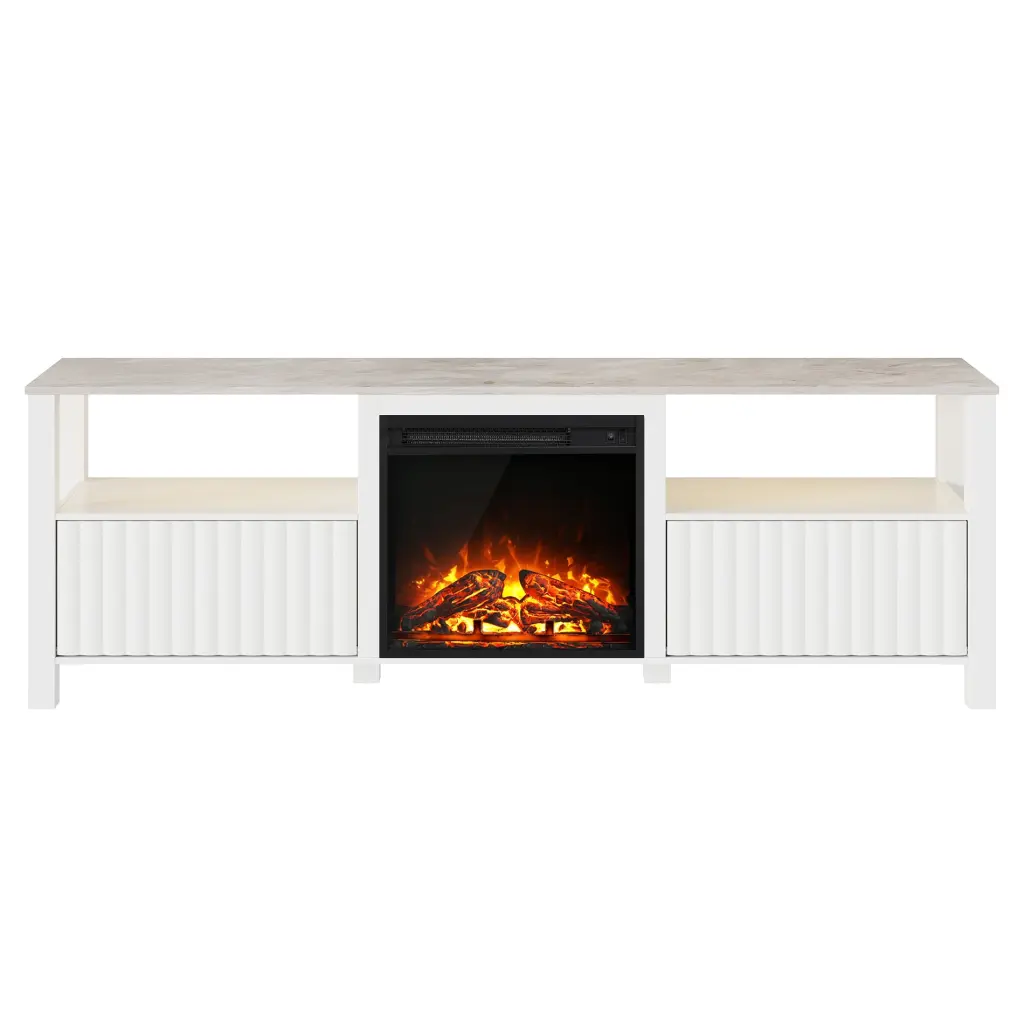 Modern Fireplace TV Stand 75 Inch TV - Entertainment Center 2 Storage Cabinets Living Room or Bedroom FITUEYES