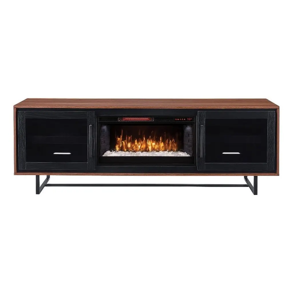 Santa Ana 74 TV Stand Walnut Electric Fireplace Included Greentouch Home