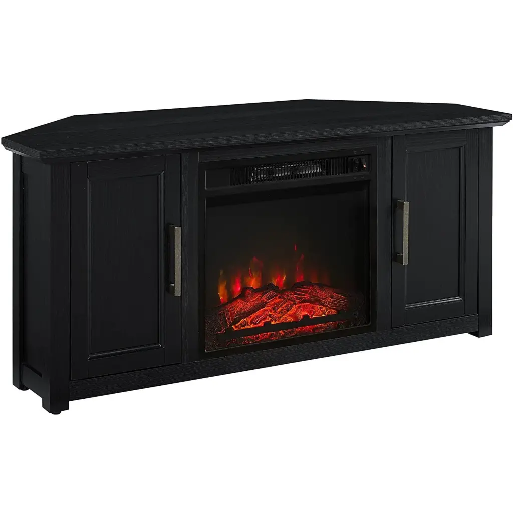 HomeStock Global Greatness 48 Inch Corner TV Stand Fireplace Black