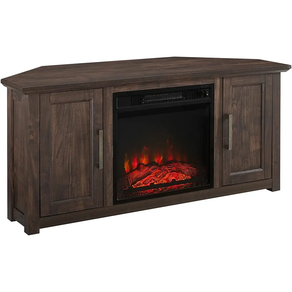 HomeStock Vintage Variety 48 Inch Corner TV Stand Fireplace Dark Walnut
