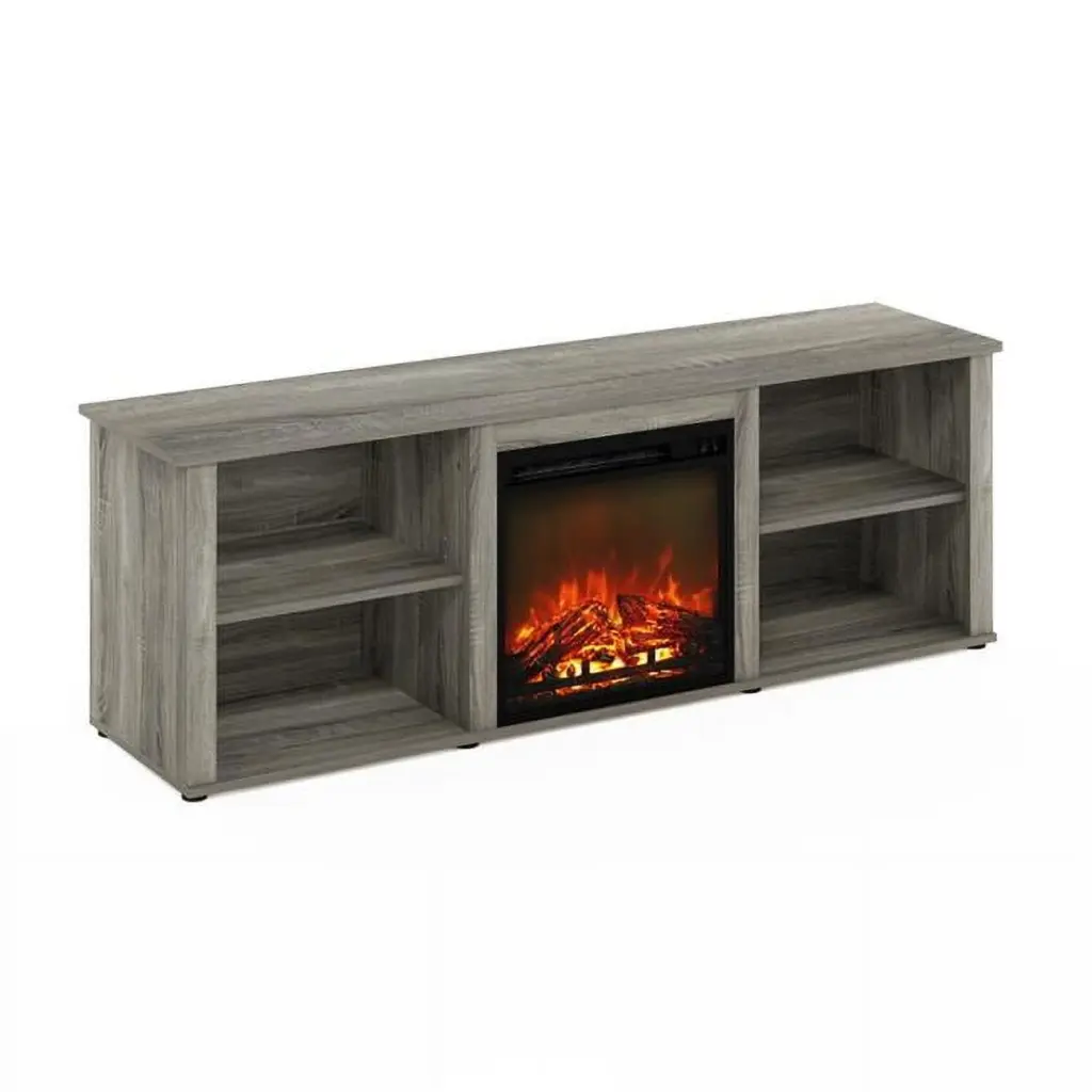 70 Inch Classic TV Stand Fireplace, French Oak Grey Entertainment Center Lauren Ralph Lauren