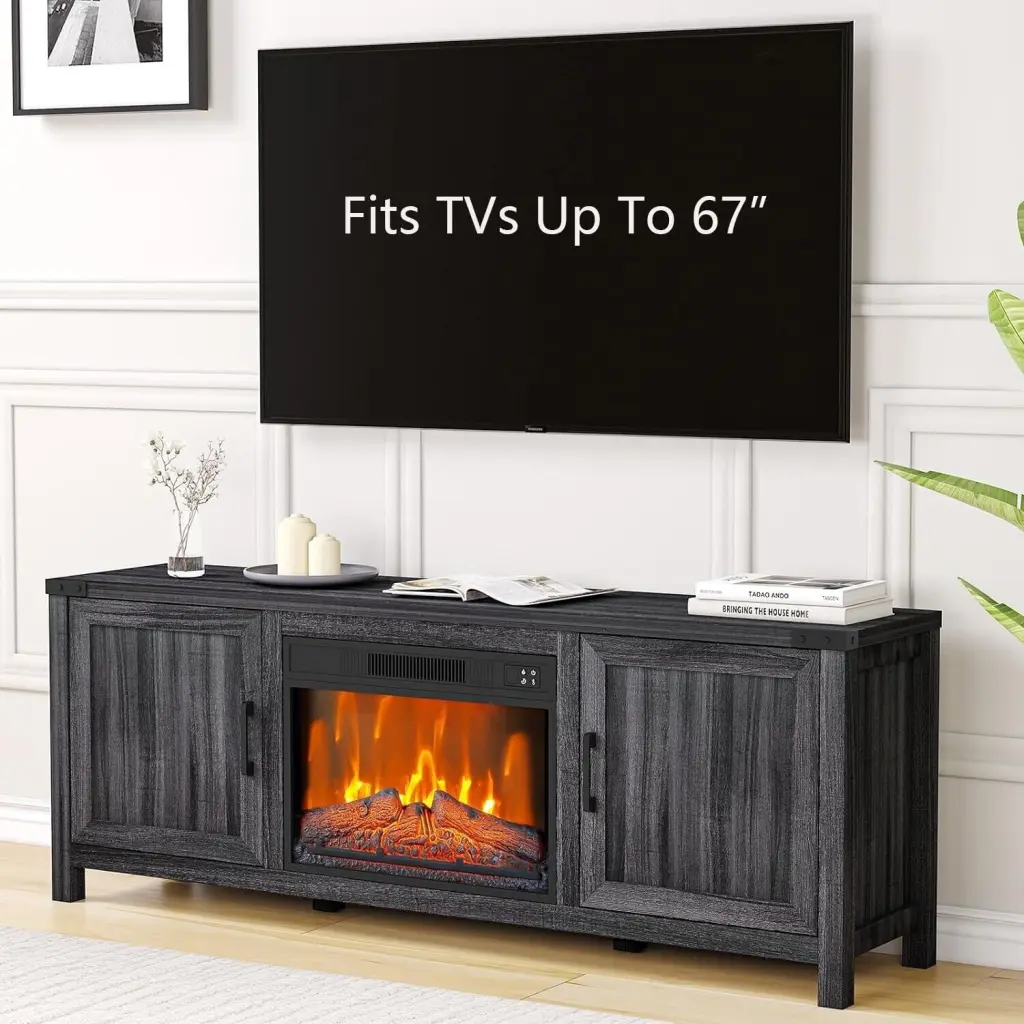 Emorefun 67 Inch TV Stand 23 Electric Fireplace Entertainment Center