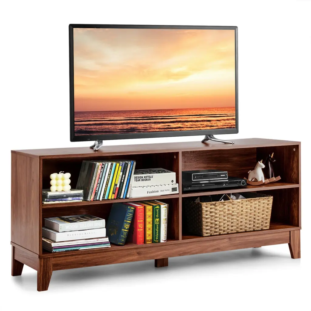 Gymax Brown TV Stand Storage TVs up to 58 Inches