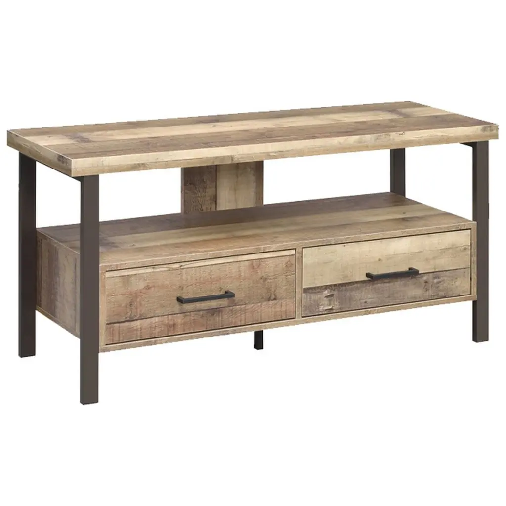 48 Inch Wooden TV Console 2 Storage Drawers and Open Shelf Brown Saltoro Sherpi
