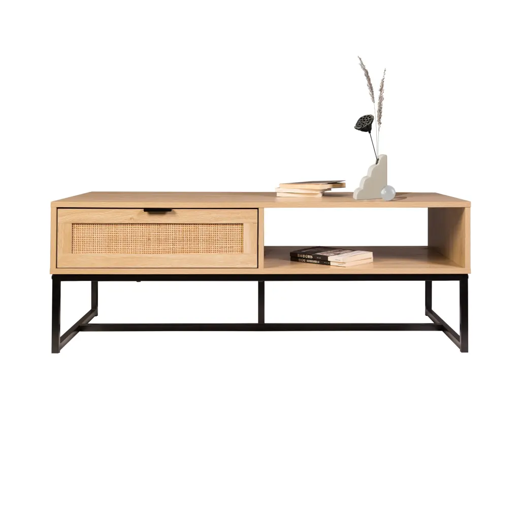 Cove Coastal Modern TV Stand Storage Cubby and Drawer Natural Wood AC Pacific