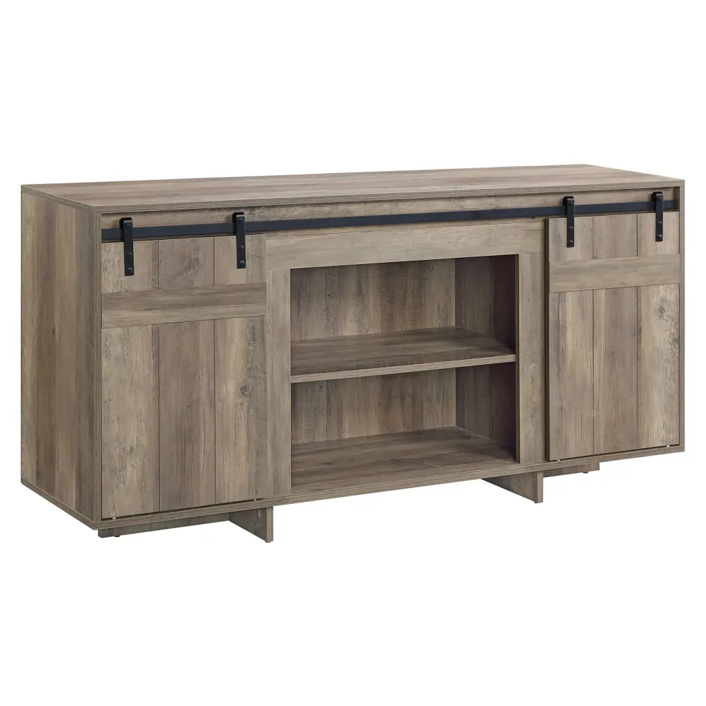 ACME Bellarosa Rustic Oak TV Stand Barn Door Wooden Storage Cabinet Acme Furniture