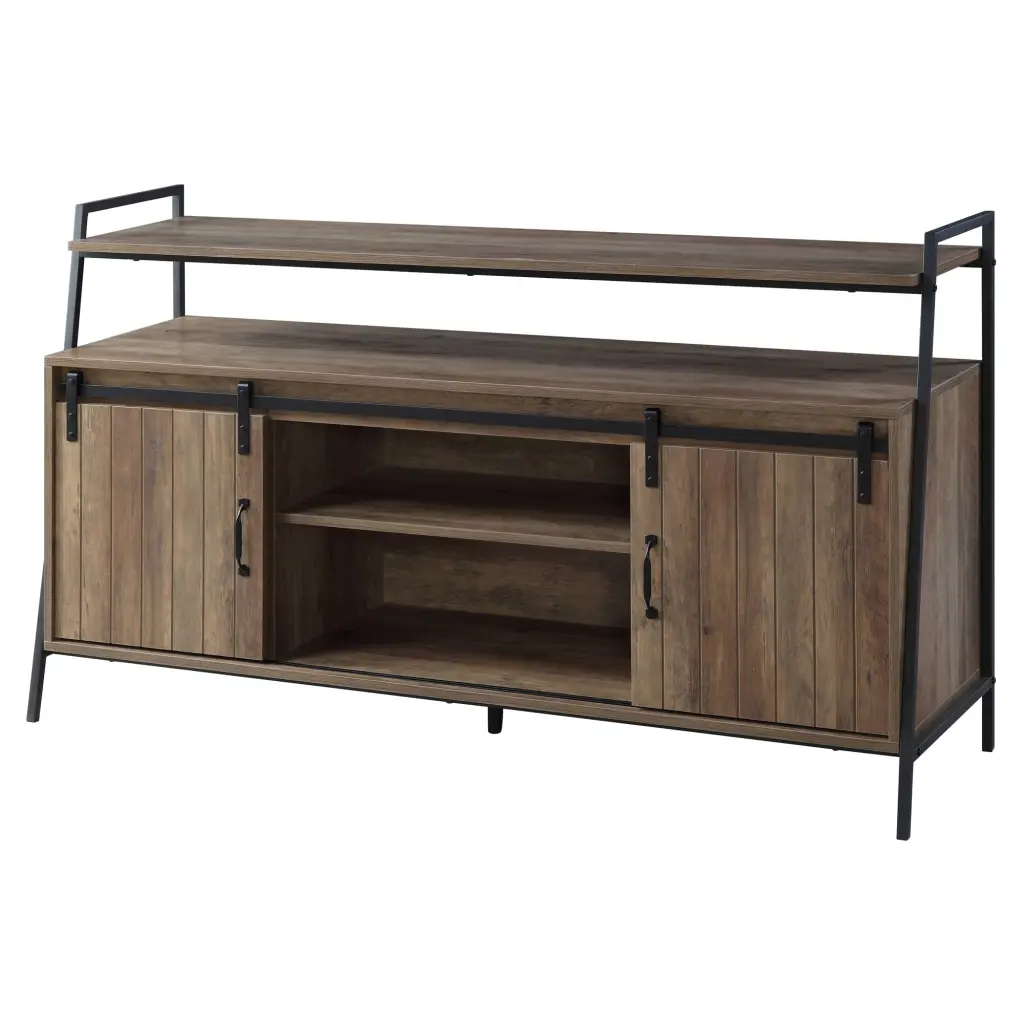 ACME Rashawn TV Stand Rustic Oak and Black Finish Acme Furniture