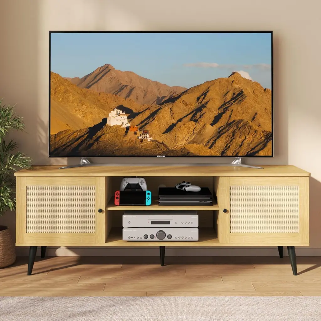 Aiho Rattan 55 Inch TV Stand 2 Drawers Living Room