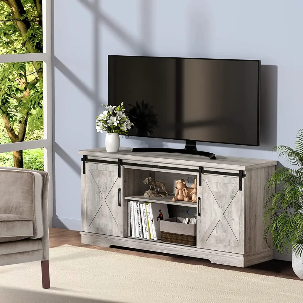 58 Inch TV Stand Sliding Barn Doors 65 Inch TVs Entertainment Center Movable Shelf Alkmaar