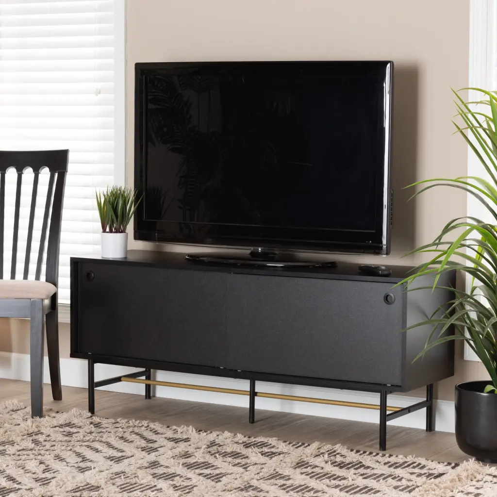 Baxton Studio Truett Modern Dark Brown Wood and Black Gold Metal TV Stand